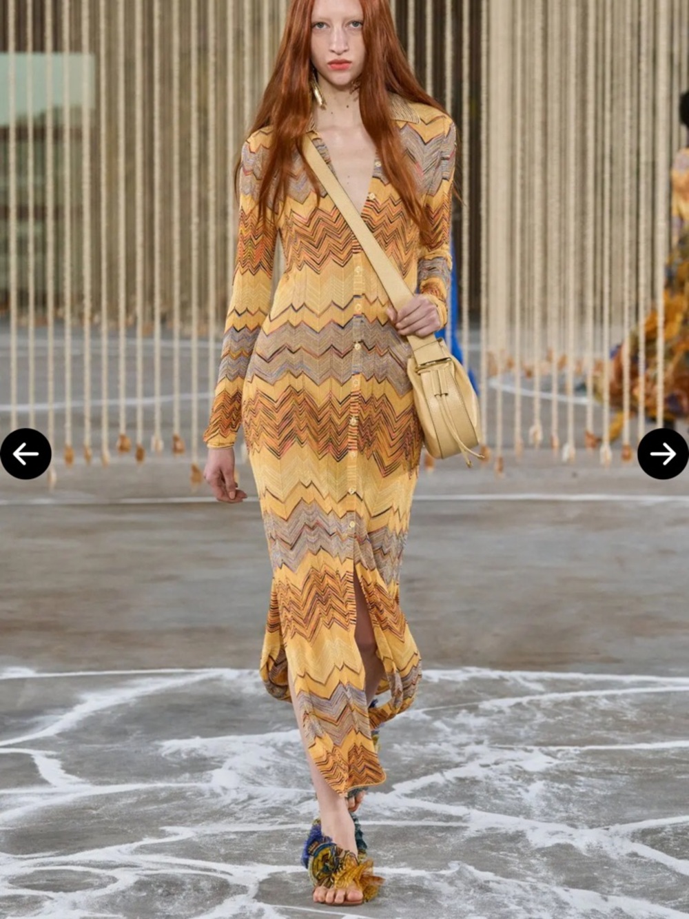 Ulla Johnson Mariela Yellow Chevron Knit Long-Sleeve Maxi Dress
